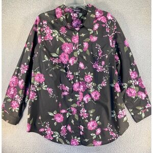 Roaman's‎ Top Women's 20W Pink Rose on Black Long Sleeve Button Up Office Casual